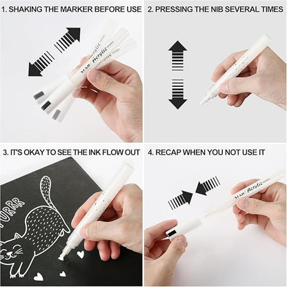 SFAIH Black & White Acrylic Paint Markers - 8 Pack 2-3MM Medium Tip & 0.7MM Extra Fine Paint Pens for Rock Painting, Wood, Metal, Fabric, Plastic, Canvas, Glass, Ceramic, Diy Crafts