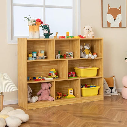 Toy Storage Organizer, 3-Tier Kids Bookshelf, 8 Cube Kids' Bookcases, Cabinets & Shelves, Wooden Toy Organizers, Small Book Shelf for Bedroom, Playroom, Classroom, Nursery (Burlywood)