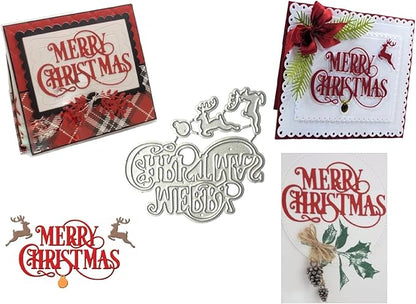 Metal Cutting Dies DIY Merry Christams Embossing Stencil Template Scrapbooking Card Making Mold Photo Album Arts Crafts Tools (Merrry Christmas-6.6x6.3cm)