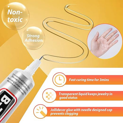 B7000 Clear Adhesive with Precision Tips, 5 PCS B-7000 Jewelry Bead Glue for Diamond Rhinestone Applicator Tools Set - Strength Adhesive for Nail Art DIY Crafts Clothes Shoes Bags