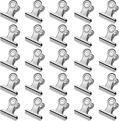 30 Pack Small Bull Clips 0.87 Inch Mini Metal Hinge Clips Binder Paper Hinge Clip for Office, Home, School, Shops, Silver, 22mm
