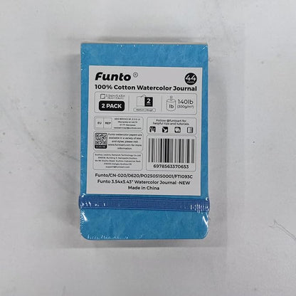 Funto Watercolor Paper Journal 2-Pack, 3.5x5.5, 44 Pages Each, 100% Cotton Cold Press, PU Leather Blue Hard Cover, Art Supplies for Mixed Media