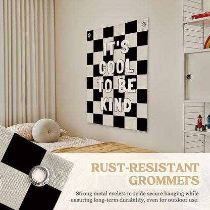 Kids Room Decor,Black and White Classroom Checkered Decor,Be Kind Inspirational Office Decor,Linen Canvas Wall Hanging Flag for Nursery Playroom Classroom 18x25 Inch
