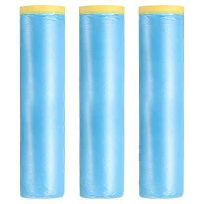 uxcell Pre-Taped Masking Film, 7.9ft x 82ft Plastic Paint Drop Cloth with Medium-Tack Painters Tape for Painting Spraying Protection Blue Film 3Pcs