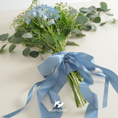 HUIHUANG Dusty Blue Satin Ribbon 1/2 inch X 50 Yards Continuous, Blue Double-Faced Satin Ribbon for Gift Wrapping, Bows, DIY Crafts, Flower Bouquet, Bridal Wedding Decor, Flower Crowns Decor