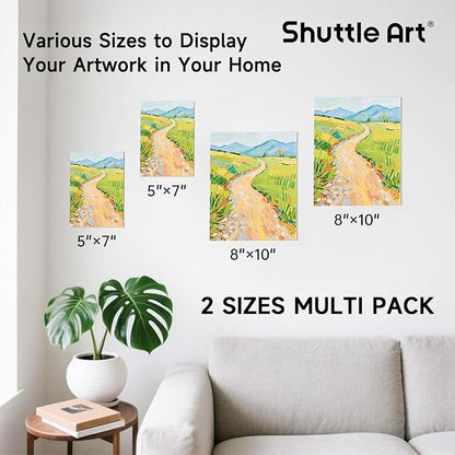 Shuttle Art Painting Canvas Panels, 36 Pack, 5x7, 8x10in (18 of Each), 100% Cotton, Primed White Canvas Boards for Painting, Blank Canvases for Kids, Adults & Artists for Acrylic and Oil Painting