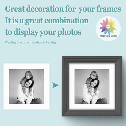 MBC Mat Board Center, 5 Pack 10x10 for 8x8 White Picture Mats Frame Mattes, Bevel Cut, Acid Free, 4-ply Thickness
