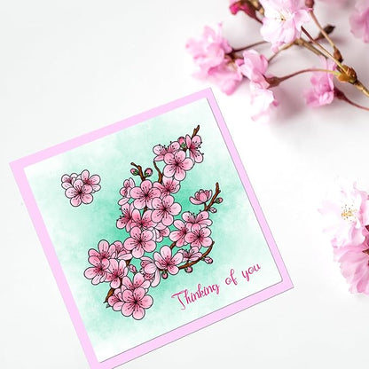 ORIGACH Realistic Winter Plum Blossom Stamps and Dies and Layering Coloring Stencil Set, Silicone Stamps Metal Die Cut and Flower Stencil Template for Card Making Scrapbooking DIY Crafting