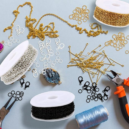 Jishi 30ft Jewelry Making Chains Bulk 2mm Necklace Chains for Jewelry Making Supplies, DIY Craft Earring Bracelet Making Findings, 3-Colors Gold Silver Black Plated Metal Rolo Cable Link Chain Rolls