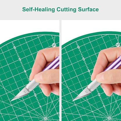 Headley Tools 13"x13" Round Rotating Cutting Mat, Self Healing Mat with 360-Degree Rotation & Anti-Slip Base, Sewing Board Cutting Mat Perfect for Fabric Quilting Leather Hobby Project, Green