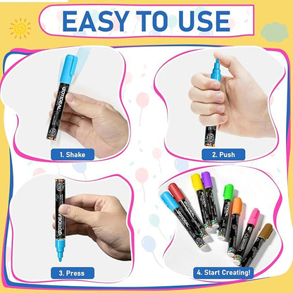 GOTIDEAL Chalk Markers, 12 Colors Liquid Chalk Markers for Blackboard Chalkboard Calendar Glass Neon Pens, Washable Window markers Paint and Drawing for Car, Auto, Bistro,Mirror Wet Erase Chisel Tip