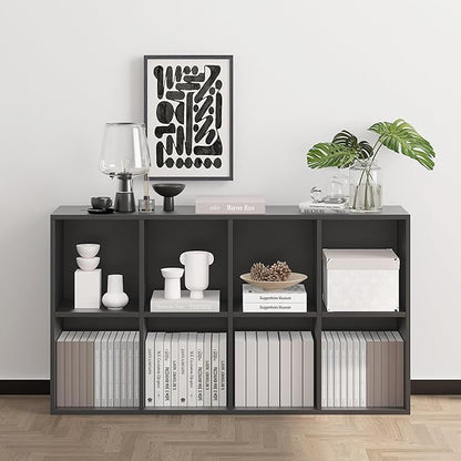Wooden 8 Cube Storage Organizer with Closed Back Panel,White Shelf Heavy Duty Cubby Storage Organizer with Compartments for Living,Display Shelf,Bookshelf (Black, 8-Cube)