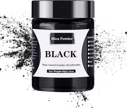 Mica Powder - 40g Mica Powder for Epoxy Resin - Pigment Powder Dye for Resin/Eye Shadow/Soap Making/Nails/Bath Bombs etc. (Black)
