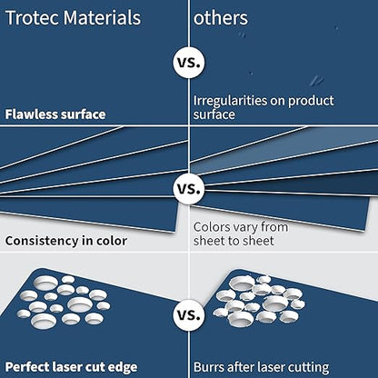 Trotec TroLase | 12"x12"x1/8", 8 Pcs | Blue/White | 2 Ply | Modified Acrylic | Laser Engraving Double Color Plastic Sheet | Engraving Blanks for Laser, Saw, Guillotine | Made in USA