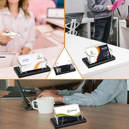 2Pack Acrylic Business Card Holder Black Enlarged Holds 120 Cards for Office/Exhibition/Restaurant Desk/Counter Display Name Card Organizer Stand