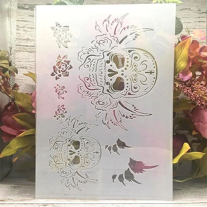TIAMECH A4 Reusable Flying Skull Wings Stencil for Painting - Halloween Ghost Layering Template, DIY Wall Art, Wood Furniture, Scrapbook & Crafts (8.3x11.7inch)