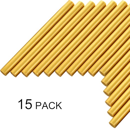 Nuanchu 15 Pcs Glue Gun Sealing Wax Sticks Retro Vintage Wax Sticks for Seal Stamp and Letter for Wedding Invitations Card Envelope Christmas Holiday Gift Ideas(Gold)