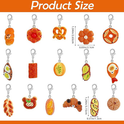 BEEFLYING 16Pcs Bread Stitch Marker Charms for Crocheting and Knitting, Resin Food Style Crochet Knit Stitch Marker Pendant with Lobster Clasp for Sewing Quilting Handmade Jewelry