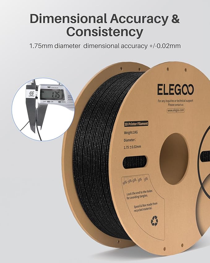 ELEGOO PLA Filament 1.75mm 2KG Sparkle Black & Turquoise, Glitter Twinkling 3D Printer Filament Dimensional Accuracy +/- 0.02mm, 2pcs 1kg Spool(2.2lbs) Fits for Most FDM 3D Printers