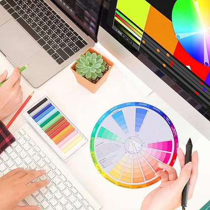 Garneck Creative Color Wheel Learning Chart Color Mixing Rotation Tool for Art and Nail Professionals Easy Use Colour Guide with Tints Shades and Definitions
