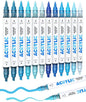 Guangna 12 Blue Dual Tip Acrylic Paint Markers, Brush Tip & Chisel Tip Acrylic Paint Pens for Rock, Wood, Glass, Paper, Coloring Book, Ceramic, Canvas, Water-Based Ink