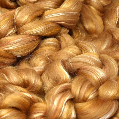 Merino Silk Luxe Tonal Designer Blend. Superfine Merino, Mulberry, Tussah Silk. Top Roving for Spinning or Felting. Toffee Whisper 1oz