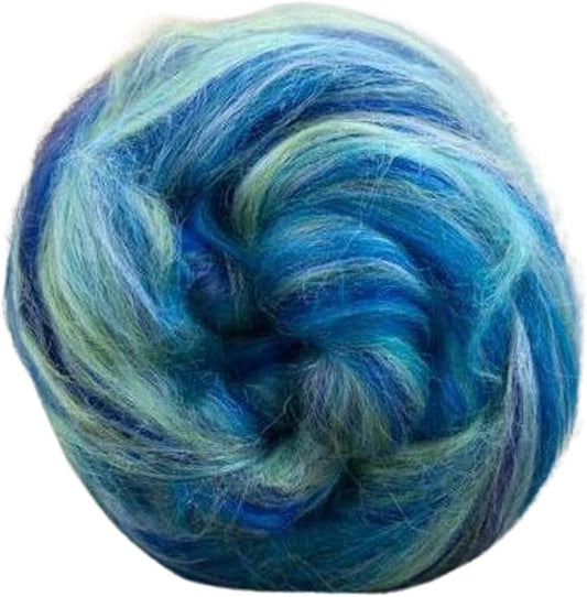 Revolution Fibers – Constellation Range Roving (8 Ounces) | Multicolored Tonal Blend of 70% Dyed Merino and 30% Tussah Silk Combed Top | Soft Fiber for Felting, Spinning, Knitting (Aquarius Green)