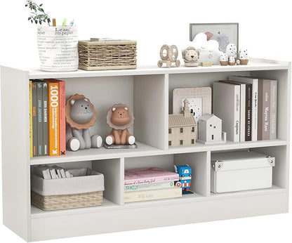 Toy Storage Organizer, 2-Tier Kids Bookshelf, 5 Cube Kids' Bookcases, Cabinets & Shelves, Wooden Toy Organizers, Small Book Shelf for Bedroom, Playroom, Classroom, Nursery (White)