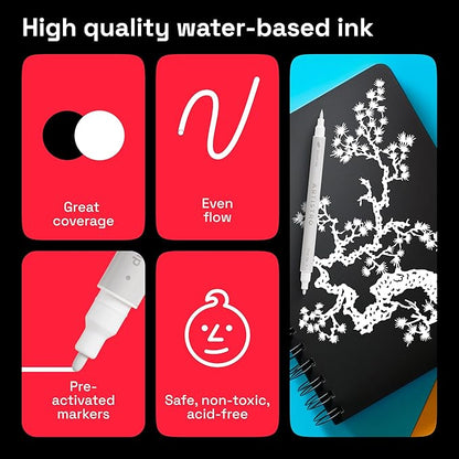 ARTISTRO 2 White Dual-Tip Acrylic Paint Pens - Multisurface Markers for Glass, Rock, Fabric, Wood, Plastic & More - 1 mm Fine & Brush Tips