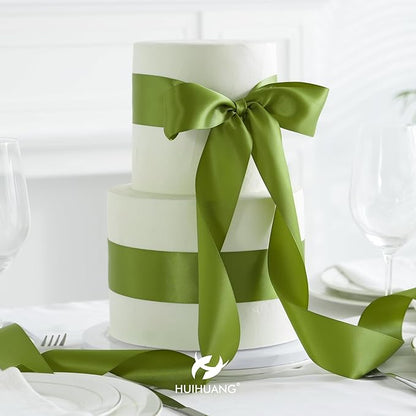 HUIHUANG Olive Green Ribbon 2 inch Wide Double Faced Satin Ribbon Green Ribbon for Gift Wrapping, Bows Making, Flower Bouquet, DIY Crafts, Bridal Shower, Holiday Party Decor -25 Yards/Roll
