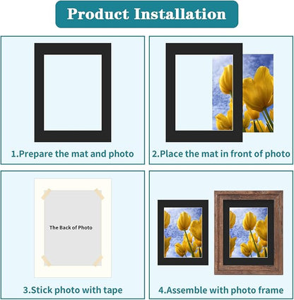 ZBEIVAN 11x14 Black Picture Mats with Core Bevel Cut Frame Mattes for 8.5x11 Pictures - Pack of 5