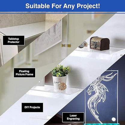 Duco USA-Made Clear Cast Acrylic Sheet 1/8 Inch Thick 12" x 24" - 1 Pack of Transparent Plexiglass Sheet - Lightweight Acrylic Board for Window Replacements, Displays, Signs, and More