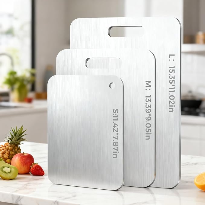 Tavano Titanium Cutting Board,Titanium Cutting Boards for Kitchen,Double-side Available Cutting Board for Vegetables,Meat,Fruits,Easy to Store and Clean(S)