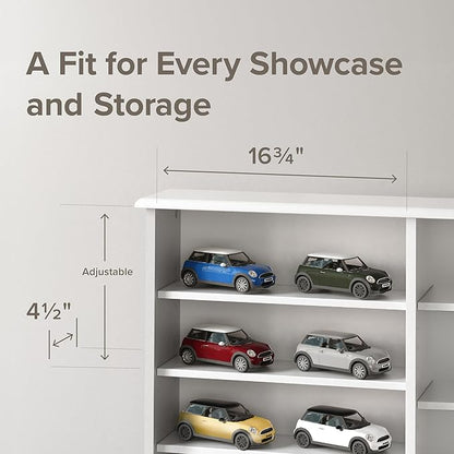 Prepac 3 Column 51" Tall White Display Multimedia Cabinet, Wood Media Storage with Removable Sheves, Modern Multimedia Storage Unit with 21 Adjustable Shelves for Books, DVDs and Collectibles, White