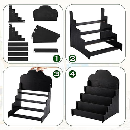 Barydat 2 Pcs 4 Tier Greeting Card Display Stand Wooden Sticker Display Stand Portable Card Display Rack for Vendors Retail Counter Table Display Trade Shows Showcase (Black,11.8 Inch)