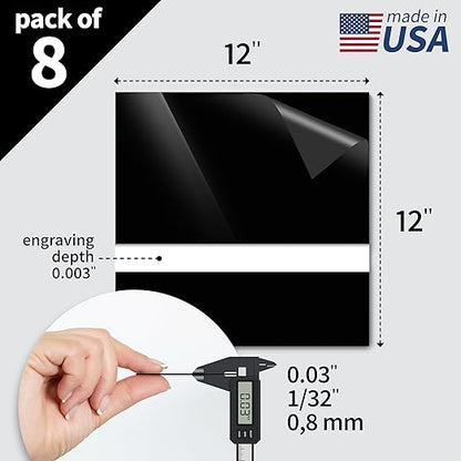 Trotec TroLase | 12"x12"x1/32", 8 Pcs | Black/White | 2 Ply | Modified Acrylic | Laser Engraving Double Color Plastic Sheet | Engraving Blanks for Laser, Saw, Guillotine | Made in USA