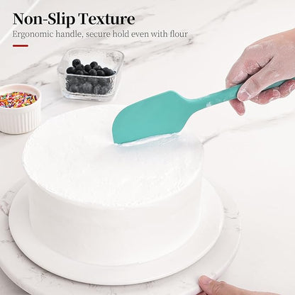 600ºF Heat Resistant Spatulas, High Heat Food Safe Semless Kitchen Silicone Scraper Set for Cooking Baking Mixing Scraping Stirring Nonstick Cookware Pan Bowl (3Pcs,Aqua Sky)