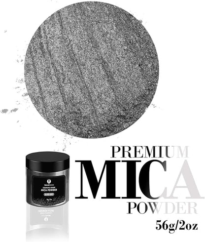 Silver Grey Mica Powder for Epoxy Resin 56g / 2oz. Jar - TECHAROOZ 2 Tone Resin Dye Color Pigment Powder for Lip Gloss, Nails, Colorant for Slime Bath Bombs Soap Making & Polymer Clay