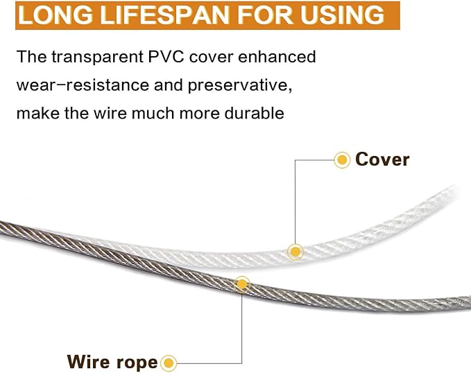 Picture Hanging Wire, Plastic-Coated Stainless Steel Wire with 50pcs Aluminum Crimping Loop Sleeve for Hanging Photo Frame Artwork Mirror Bird Feeder String Light Plant Climbing (1.5mm x 98Feet)