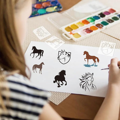 Small Stencils for Painting on Wood Reusable, 3 Inch Reusable Stencil for Craft Ornament Paint Template Stencils for Wall Card Rock Wood Signs Coasters Canvas Home Decor (Horse)