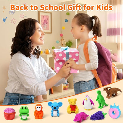 Arscniek 40 Pack 3D Puzzle Animal & Food Erasers for Kids, Take Apart Mini Pencil Erasers, Bulk Party Favors, Classroom Prizes, Treasure Box & Stocking Stuffers