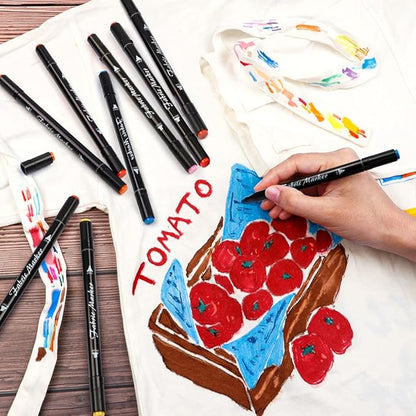 Lelix Fabric Markers, 30 Permanent Colors Dual Tip Fabric Pens for Writing Painting on T-Shirts Clothes Sneakers Canvas Pillowcases, Child Safe & Non-Toxic for Kids Adults
