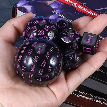 CiaraQ DND Polyhedral Dice Set (15pcs) D4-D100 Game Dice with Dice Bag for Dungeons and Dragons Role Playing Table Games (Black & Purple)