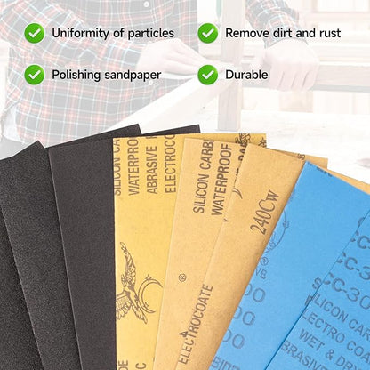 Sandpaper 150 Grit, Wet Dry Sanding Sheets 9 x 3.6 Inch for Wood Furniture Finishing, Metal Sanding and Automotive Polishing,21 -Sheet