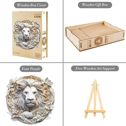 Wooden Puzzles Adults, 3D Paper Lion Wooden Puzzles 200 Pieces, Unique Animal Shaped Wood Challenging Jigsaw Puzzles Gifts for Adults, 11.4x11.2in