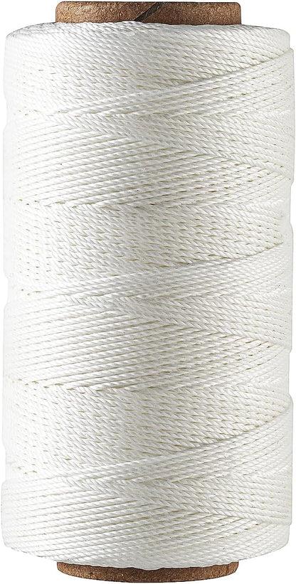 Bonded 0.8mm Round Waxed Polyester Cord, 3-ply Wax Coated Thread, 197 Yards Stiff String for Heavy Duty Fabric, Leather Sewing, Book Binding, Upholstery Repair, and Macrame Jewelry - White