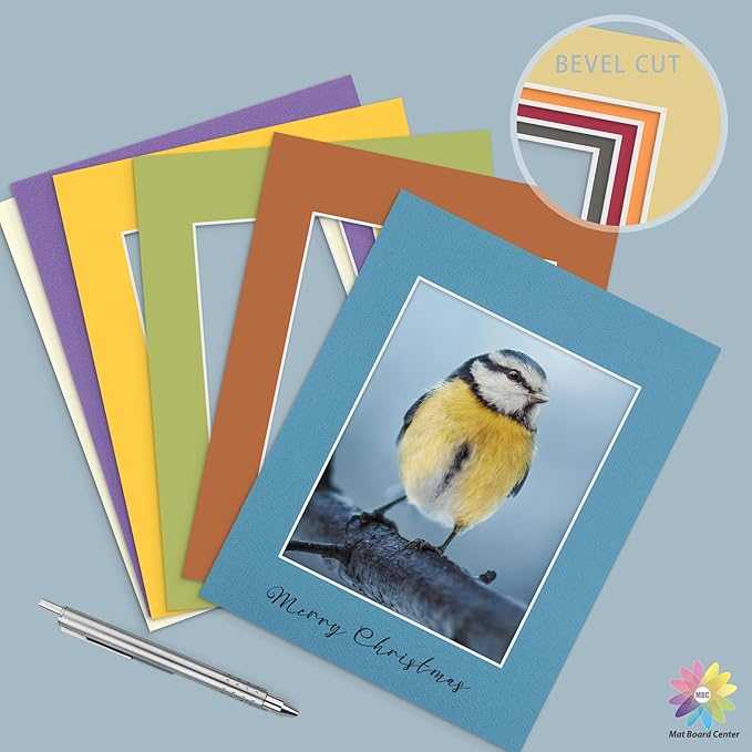Mat Board Center, Pack of 25, 11x14 for 8x10 Mixed Color Mats - Acid Free, 4-ply Thickness, White Core - for Pictures, Photos, Framing