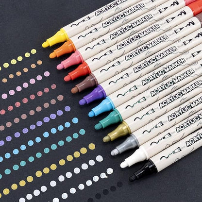 TRANSON 24 Colors Bold and Brush Dual-tip Acrylic Paint Marker Pen for Canvas Rock Wood Leather Ceramic DIY Painting