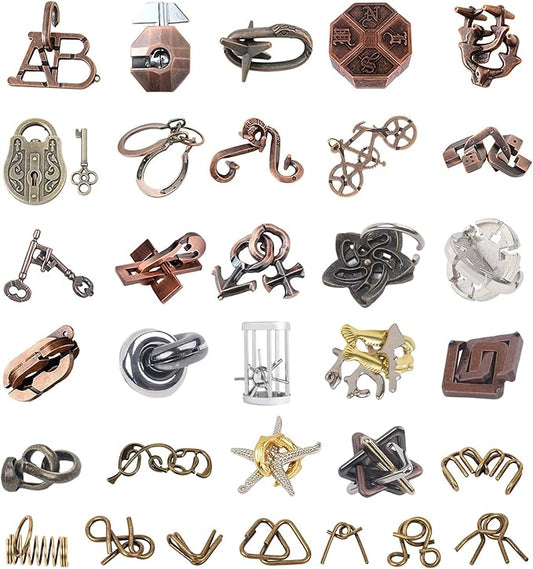 32Pcs Metal Brain Teaser Puzzles 3D Cast Steel Teasers Puzzle for Kids Teens Magic Puzzles Games Toys IQ Education Smart Logic Test Toy Fidget Toys Party Favors for Kids Adults Challenge