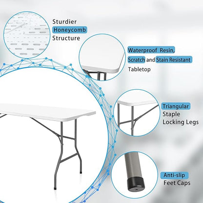 Plastic Folding Table, 6 FT Folding Table, Plastic Portable Tables for Dining Parties Card Picnic Camping, Granite White
